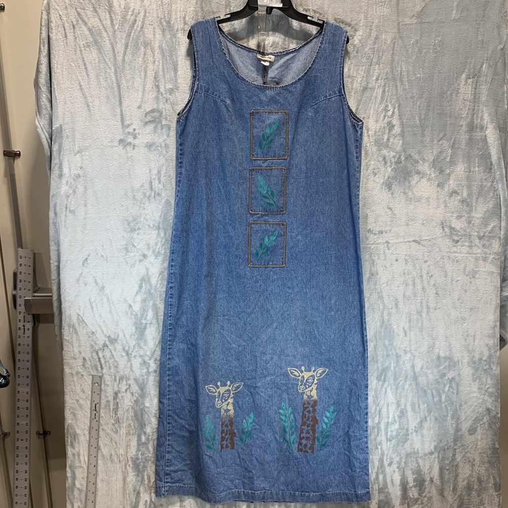 S&S Collectionโ Women's Dress Maxi Denim Jean Giraffe L 100% Cotton Jumper